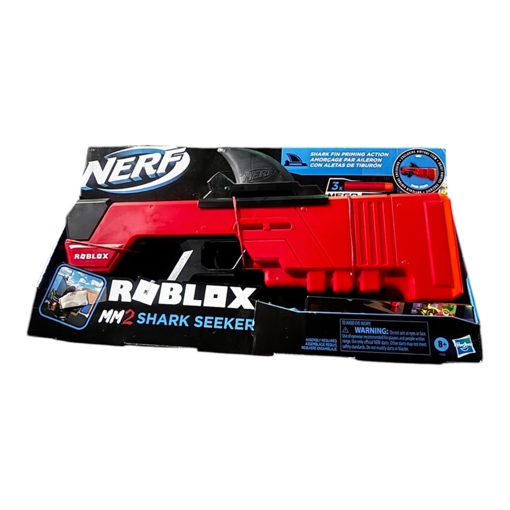 Nerf Roblox MM2 Shark Seeker Mega Dart Blaster Red Shark Fin Priming Action New